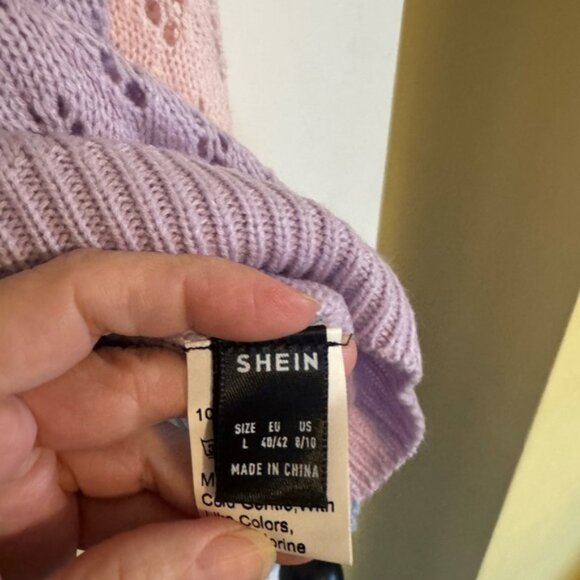 🌈🍄 SHEIN Colorblock Pointelle Cardigan w/ Mushroom Patches 🍄🌈 Size large - Picture 4 of 5